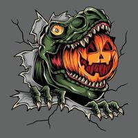 cabeça de t rex de halloween comendo abóbora de halloween vetor