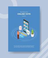 tecnologia online voto homens em pé usam tablet em frente a grande smartphone vetor