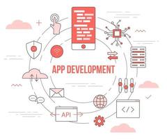 conceito de tecnologia de desenvolvimento de aplicativos com modelo de conjunto de ícones vetor