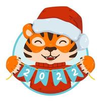 personagem de tigre de Natal com feriado de festa sinalizadores 2022 letras.