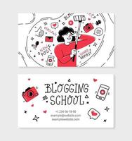 blogging cartão de visita escolar em estilo doodle vetor