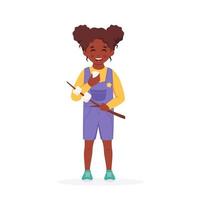 garota negra com marshmallow. escoteira. acampamento, acampamento infantil de verão vetor