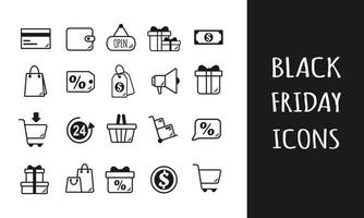 conjunto de ícones de sexta-feira negra. venda, compras, ícones de marketing vetor