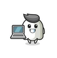 ilustração da mascote do fantasma com um laptop vetor