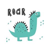 dinossauro bonito com slogan gráfico - rugido, desenhos animados engraçados de Dino. vetor