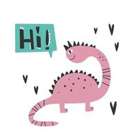 dinossauro com gráfico de slogan - oi, desenhos animados engraçados de Dino. vetor
