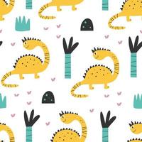 Padrão de dinossauro fofo - papel digital de dinossauro infantil desenhado à mão vetor