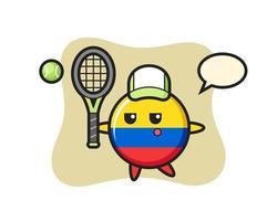 personagem de desenho animado do distintivo da bandeira da Colômbia como jogador de tênis vetor