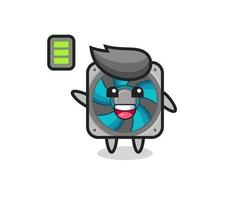 personagem mascote fã de computador com gesto enérgico vetor
