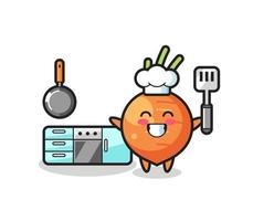 ilustração de cenoura enquanto um chef cozinha vetor