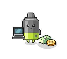 ilustração do mascote da bateria como um hacker vetor