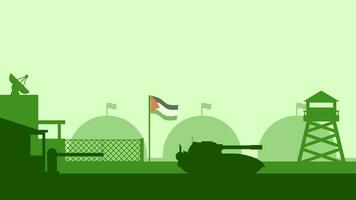 militares Palestina panorama vetor ilustração. silhueta do militares base com tanque e Palestina bandeira. Palestina ilustração para fundo, papel de parede, questão e conflito