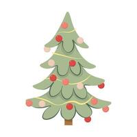 plano verde Natal árvore com decorações isolado em branco fundo vetor