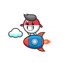 Personagem mascote do emblema da bandeira de Singapura pilotando um foguete vetor