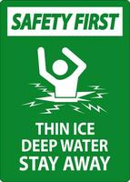 segurança primeiro placa fino gelo profundo água, fique longe vetor