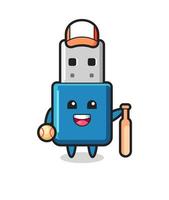 personagem de desenho animado do flash drive usb como um jogador de beisebol vetor