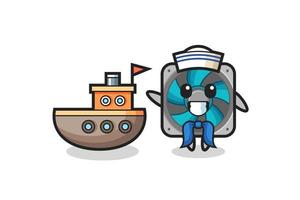 personagem mascote de fã de computador como um marinheiro vetor