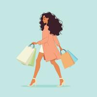 jovem mulher compras conceito plano Projeto vetor