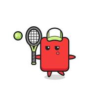 personagem de desenho animado do cartão vermelho como jogador de tênis vetor