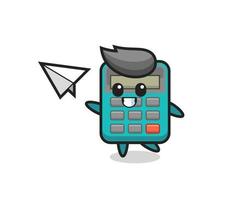 calculadora personagem de desenho animado jogando avião de papel vetor