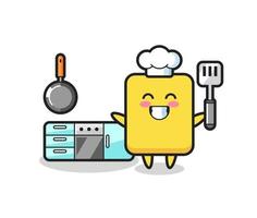 ilustração de personagem de cartão amarelo enquanto um chef está cozinhando vetor