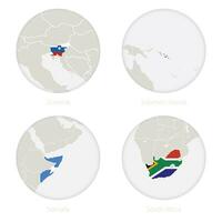 Eslovénia, Salomão ilhas, Somália, sul África mapa contorno e nacional bandeira dentro uma círculo. vetor