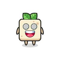 personagem de tofu fofo com olhos hipnotizados vetor