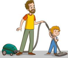 família tarefas domésticas. pais e crianças limpar \ limpo acima casa desenho animado vetor