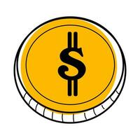 dólar moeda linear ícone com amarelo forma. vetor rabisco ilustração.
