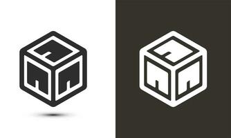 q q q carta logotipo Projeto com branco e Preto fundo dentro ilustrador cubo logotipo, vetor