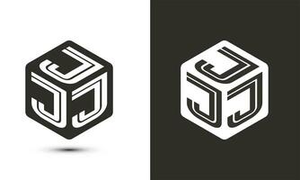 j carta logotipo Projeto com ilustrador cubo logotipo, vetor logotipo moderno alfabeto Fonte sobreposição estilo. Prêmio o negócio logotipo ícone. branco cor em Preto fundo