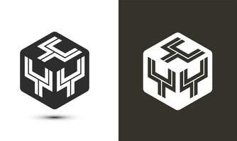 y y y carta logotipo Projeto com ilustrador cubo logotipo, vetor logotipo moderno alfabeto Fonte sobreposição estilo. Prêmio o negócio logotipo ícone. branco cor em Preto fundo