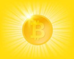 bitcoin brilhante com raios de sol vetor