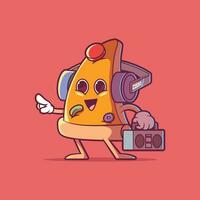 pizza fatia personagem com fones de ouvido e uma boombox vetor ilustração. velozes comida, festa Projeto conceito.