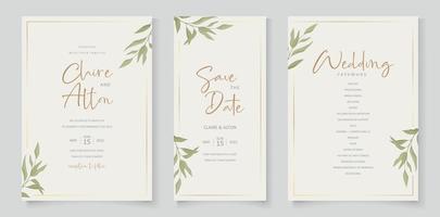 modelo de cartão de casamento elegante com enfeite de folha de eucalipto vetor
