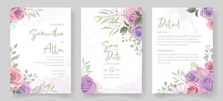 modelo de cartão de casamento elegante com ornamento de rosa florescendo vetor