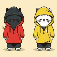 triste chorando gatos vestindo jaquetas vetor