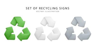 conjunto do 3d realista reciclando sinais isolado em branco fundo. vetor ilustração