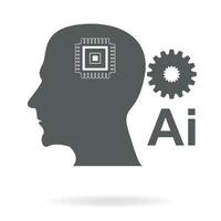 artificial inteligência glifo ícone com digital ai humano cabeça e cérebro o circuito CPU lasca símbolos. vetor