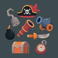 conjunto de ícone de desenho animado de piratas vetor