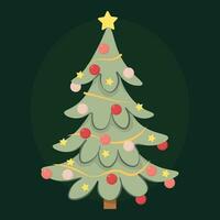decorado Natal árvore em uma Sombrio fundo vetor