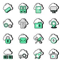 pacote de ícones planos de computação em nuvem vetor