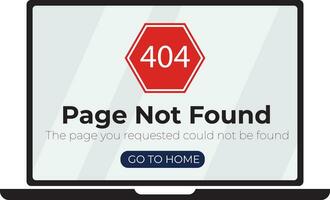 vetor ilustração 404 erro página não encontrado bandeira. computador portátil com Atenção placa e texto 404. sistema erro, quebrado página. para local na rede Internet. rede modelo.