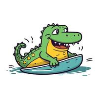fofa crocodilo surfar em prancha de surfe. desenho animado vetor ilustração.