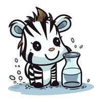 fofa zebra com uma vidro do leite. vetor ilustração.