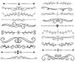 página divisor e Projeto elementos. conjunto do vários simples Preto divisor projeto, sortido divisor coleção modelo vetor. coleção do floral divisores elementos mega decoração para caligrafia. vetor