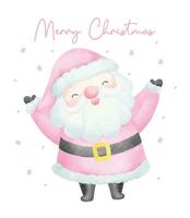 fofa Rosa Natal santa claus com saco aguarela com adorável sorrir desenho animado personagem mão pintura vetor