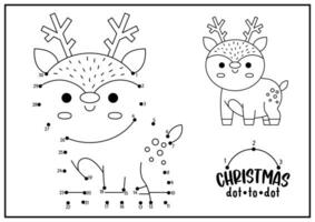 vetor Natal ponto a ponto e cor atividade com fofa kawaii cervo. inverno feriado conectar a pontos jogos para crianças com engraçado animal. Novo ano coloração página para crianças. imprimível planilha