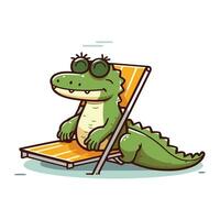 fofa crocodilo cadeira de banho de sol. vetor ilustração.
