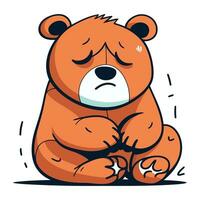 triste Urso sentado em a chão. fofa desenho animado vetor ilustração.